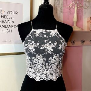 Jewel Embroidered Backless Halter Crop Top